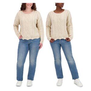 Lucky Brand Women's Longsleeve Cableknit Sweater Cream/Gold Threads XL NWT